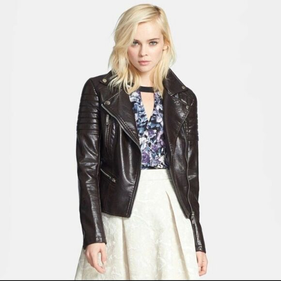 Blank NYC Chocolate Brown Vegan Leather‎ Moto Jacket - Picture 1 of 7